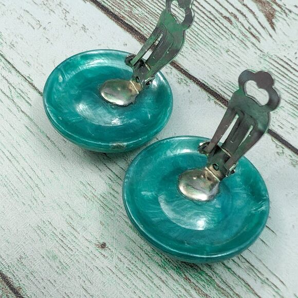 Vintage Clip On Earrings - Aqua-ish Stamped Western Germany - Picture 3 of 6